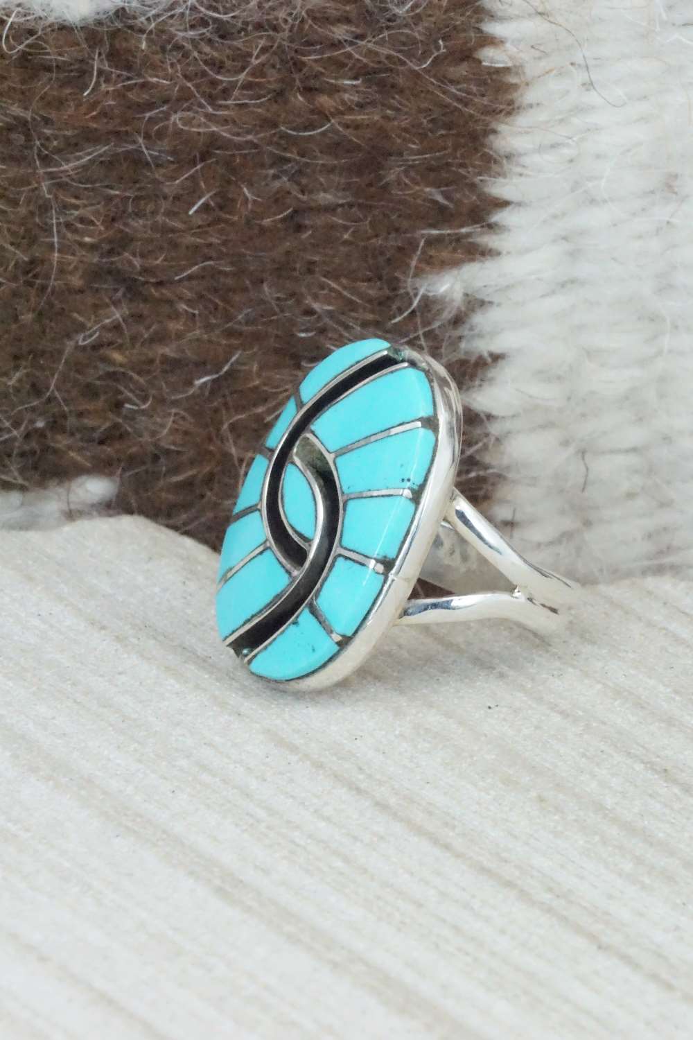 Turquoise & Sterling Silver Inlay Ring - Amy Wesley - Size 6.25