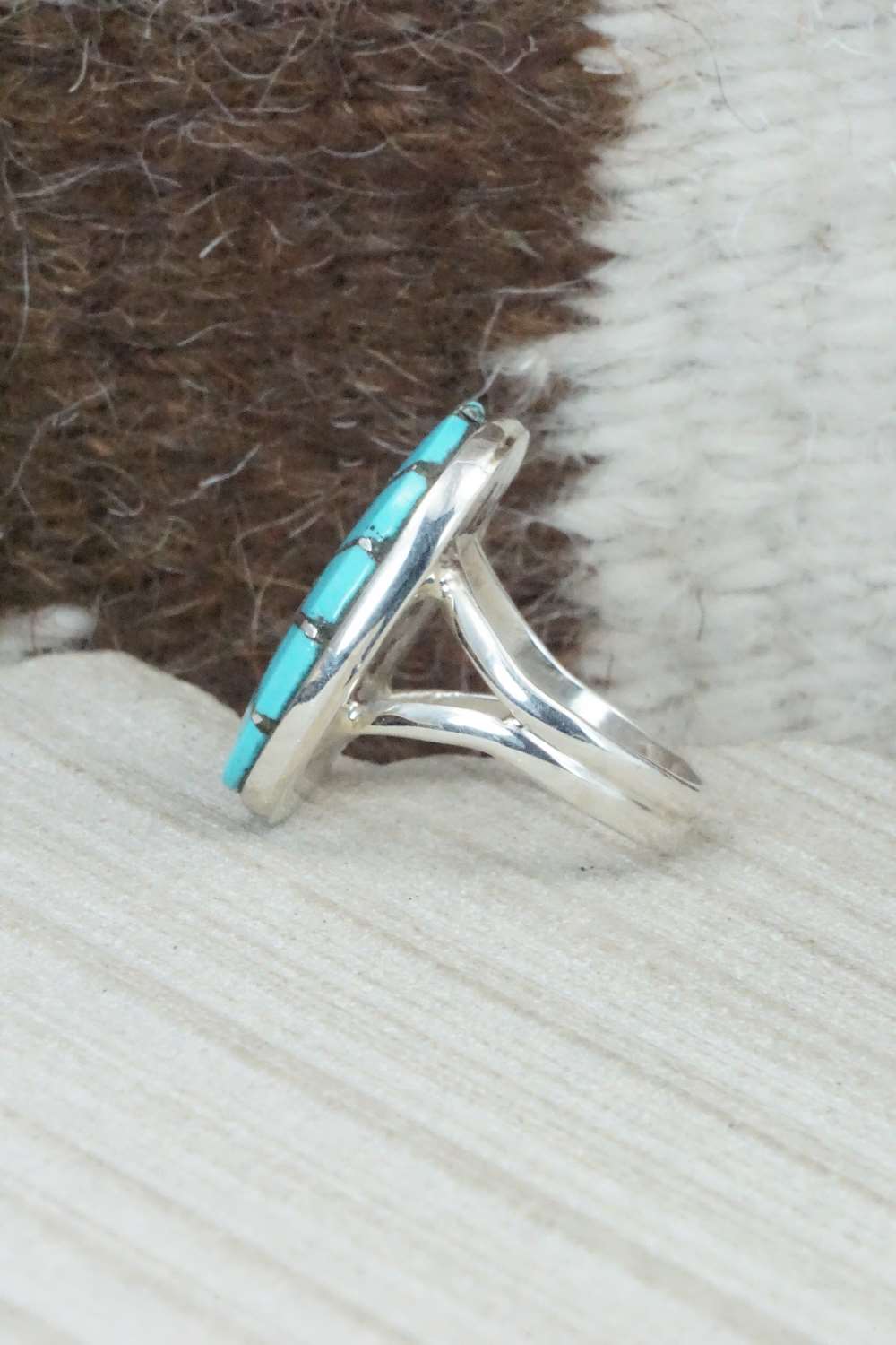 Turquoise & Sterling Silver Inlay Ring - Amy Wesley - Size 6.25