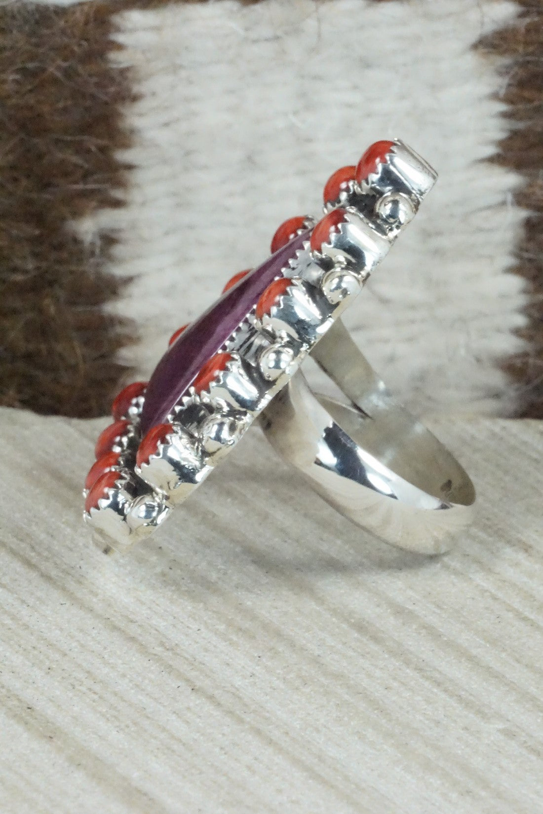 Spiny Oyster & Sterling Silver Ring - Sandra Parkett - Size 8.5 (Adj.)