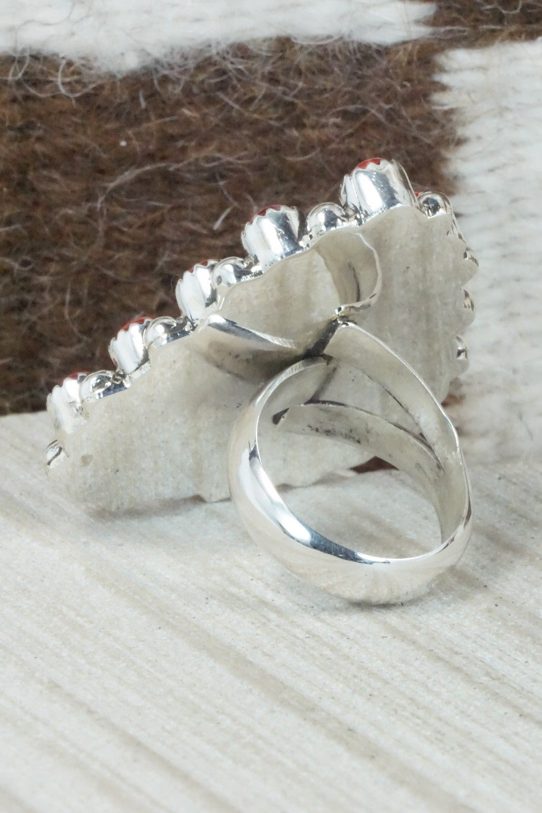 Spiny Oyster & Sterling Silver Ring - Sandra Parkett - Size 8.5 (Adj.)