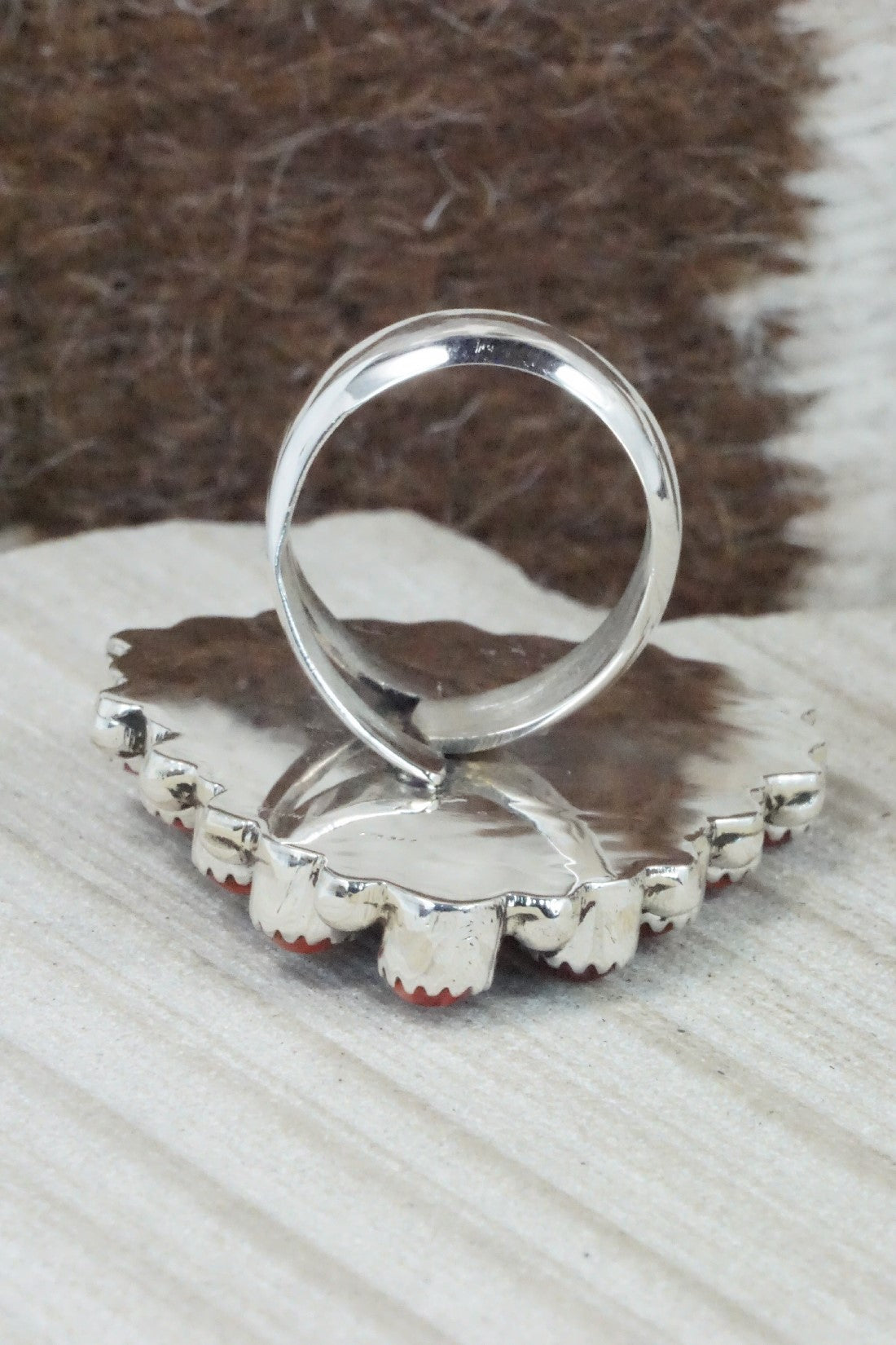 Spiny Oyster & Sterling Silver Ring - Sandra Parkett - Size 8.5 (Adj.)