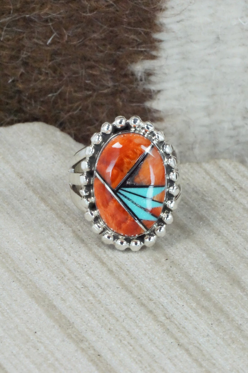 Spiny Oyster, Turquoise & Sterling Silver Ring - Sandra Parkett - Size 8.5