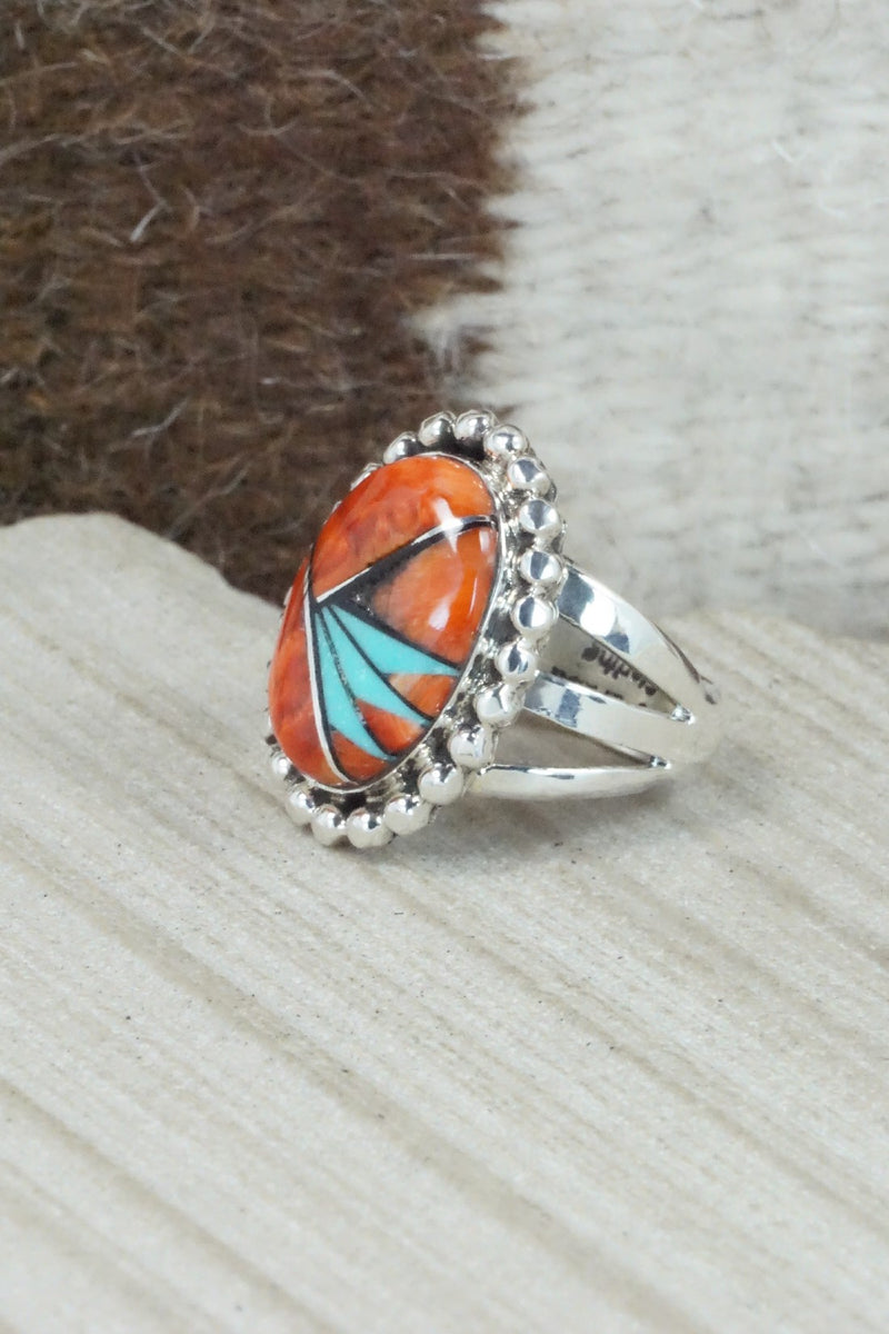 Spiny Oyster, Turquoise & Sterling Silver Ring - Sandra Parkett - Size 8.5