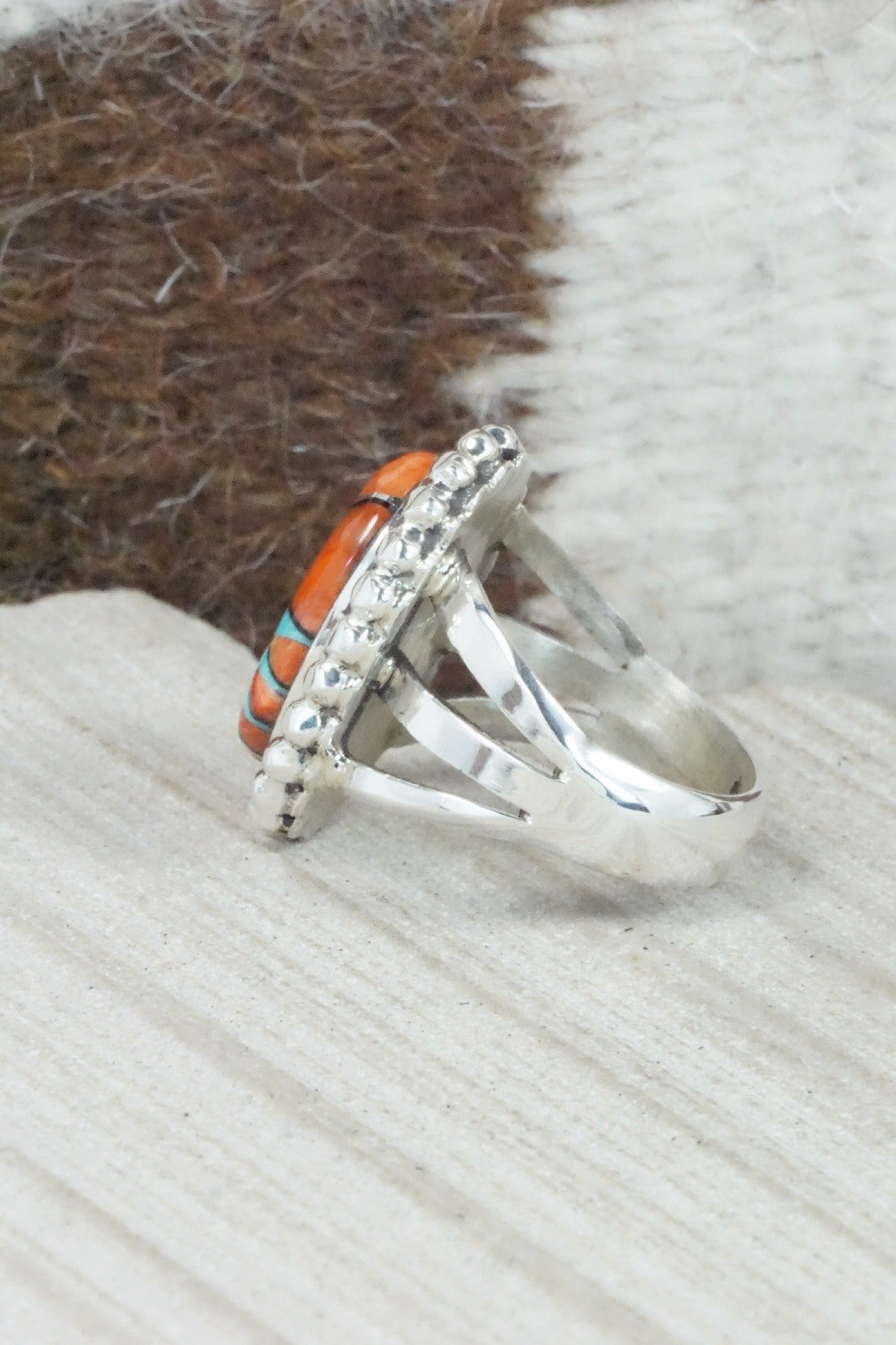 Spiny Oyster, Turquoise & Sterling Silver Ring - Sandra Parkett - Size 8.5