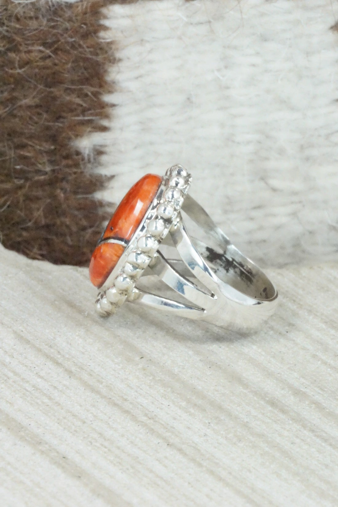 Spiny Oyster, Turquoise & Sterling Silver Ring - Sandra Parkett - Size 7