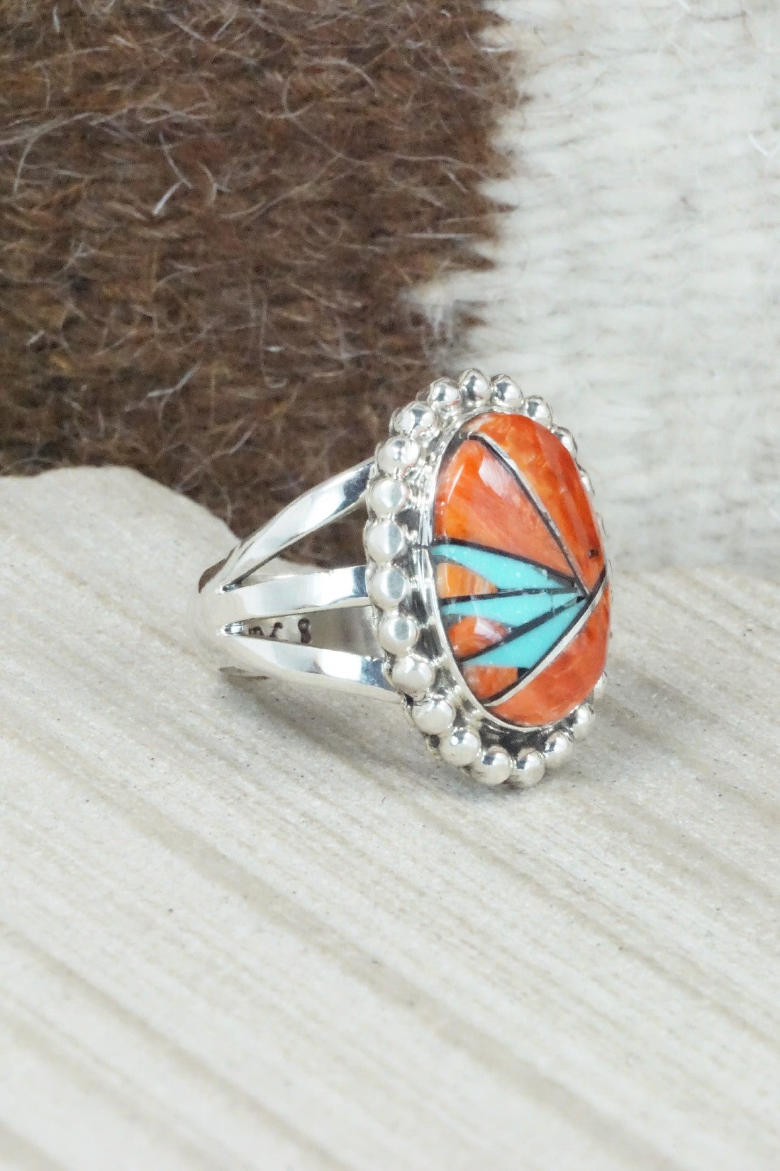 Spiny Oyster, Turquoise & Sterling Silver Ring - Sandra Parkett - Size 7