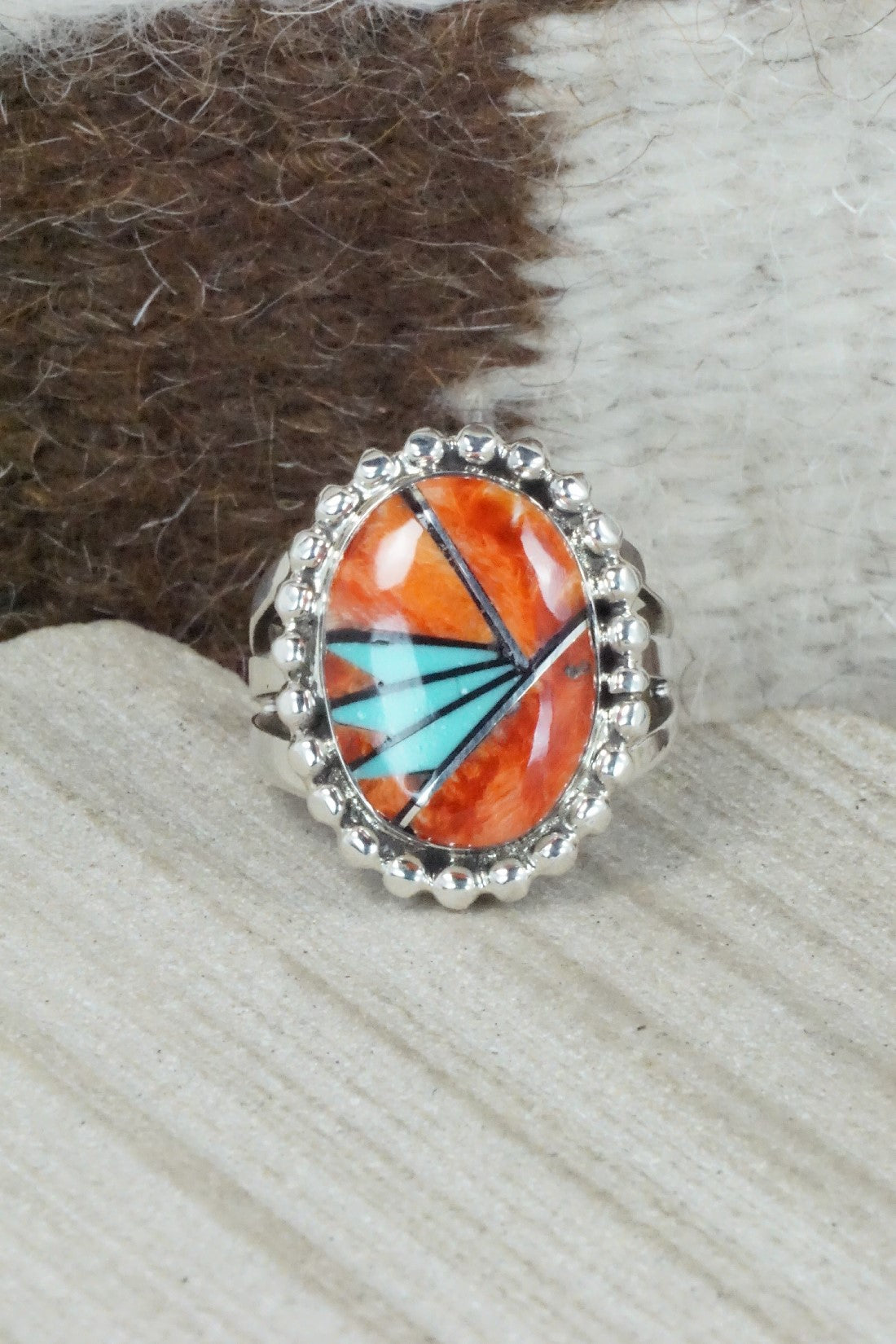 Spiny Oyster, Turquoise & Sterling Silver Ring - Sandra Parkett - Size 7.25