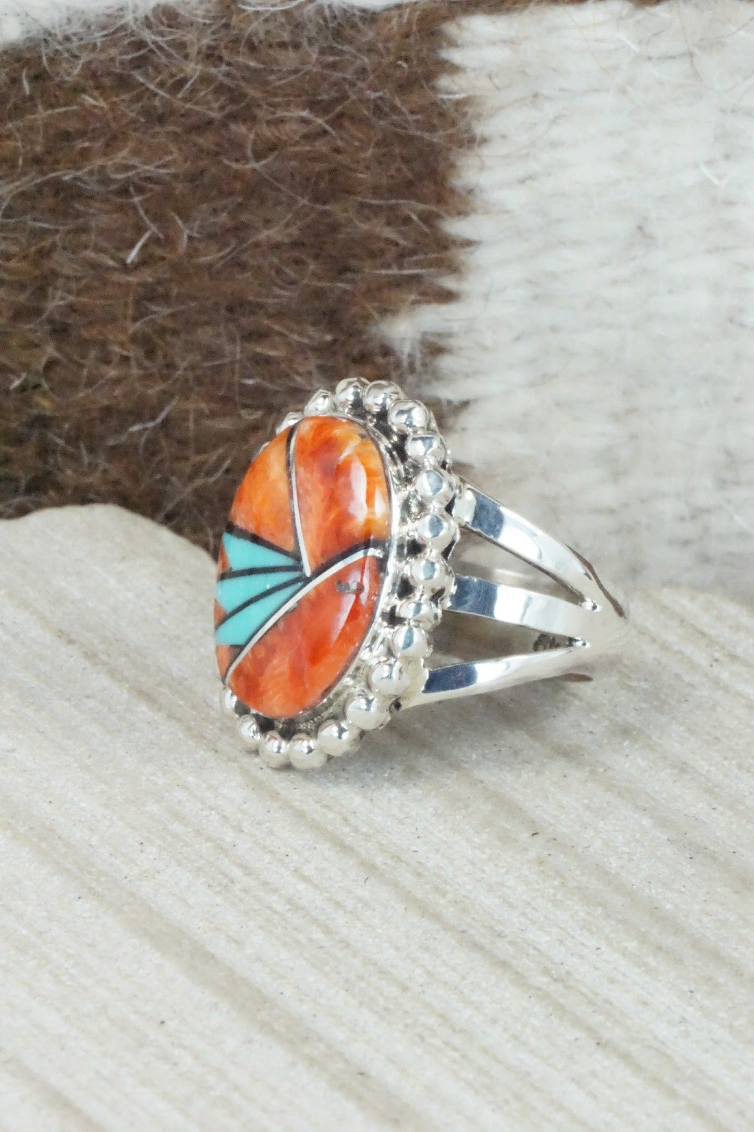 Spiny Oyster, Turquoise & Sterling Silver Ring - Sandra Parkett - Size 7.25