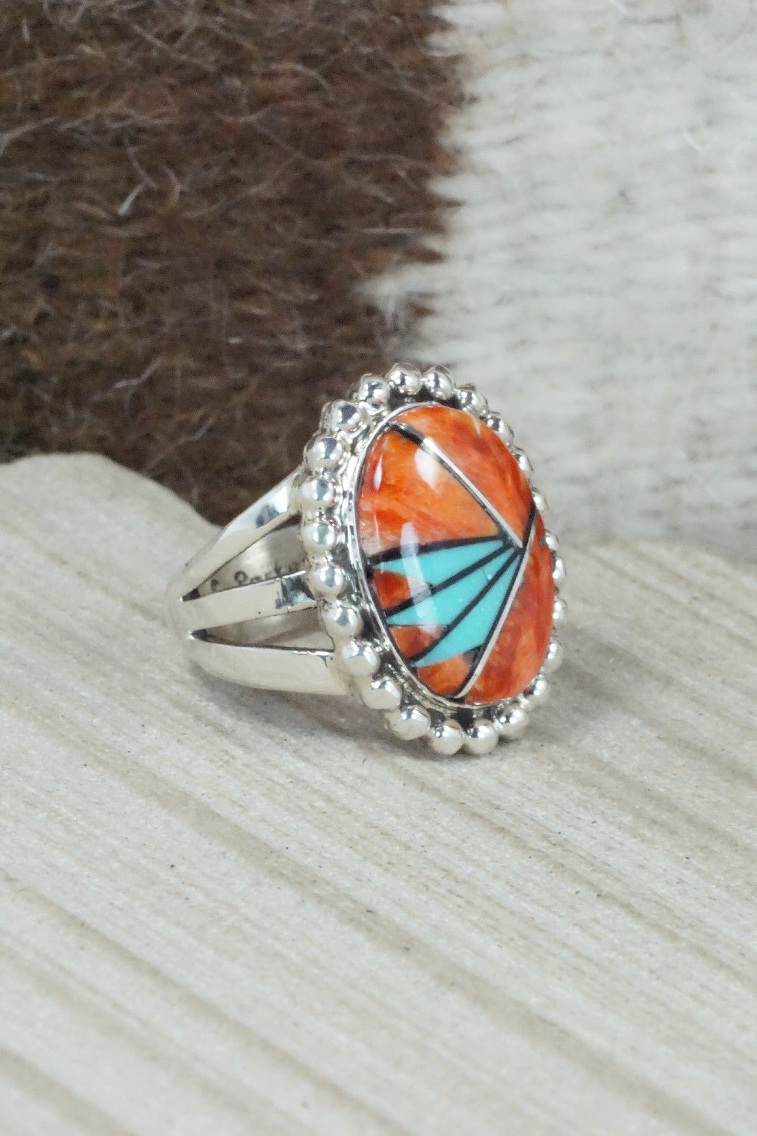 Spiny Oyster, Turquoise & Sterling Silver Ring - Sandra Parkett - Size 7.25