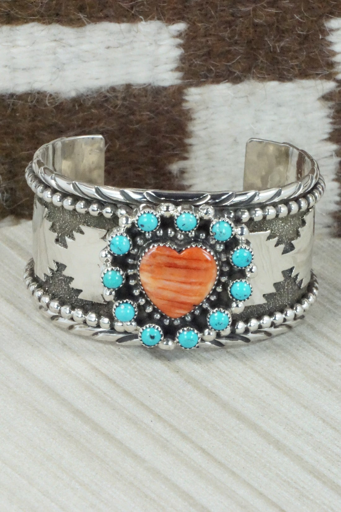 Turquoise, Spiny Oyster & Sterling Silver Bracelet - Sandra Parkett