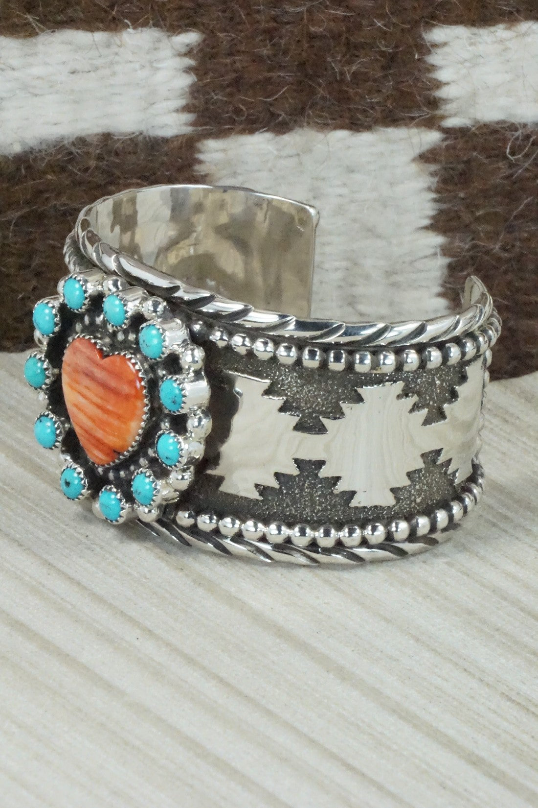 Turquoise, Spiny Oyster & Sterling Silver Bracelet - Sandra Parkett