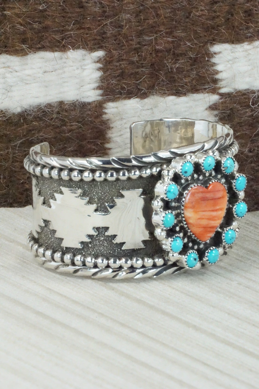 Turquoise, Spiny Oyster & Sterling Silver Bracelet - Sandra Parkett