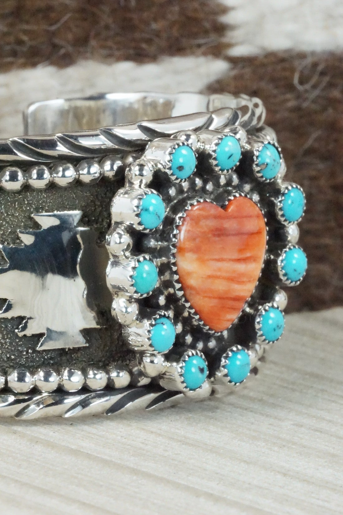 Turquoise, Spiny Oyster & Sterling Silver Bracelet - Sandra Parkett