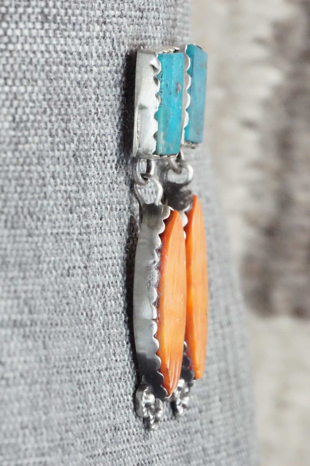 Turquoise, Spiny Oyster & Sterling Silver Earrings - Selina Warner