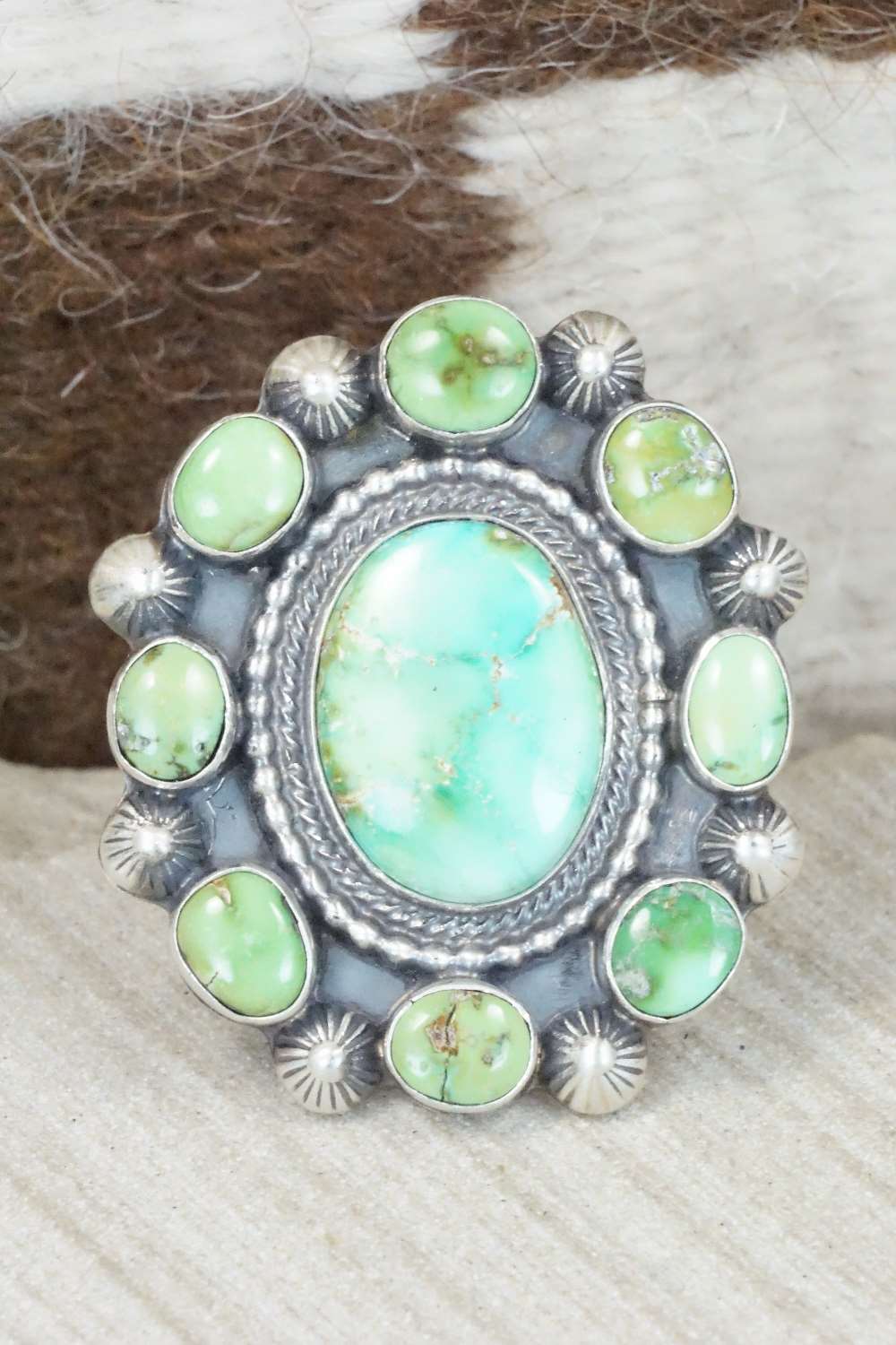 Turquoise & Sterling Silver Ring - Tom Lewis - Size 9.75
