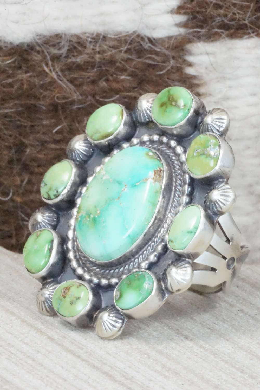 Turquoise & Sterling Silver Ring - Tom Lewis - Size 9.75