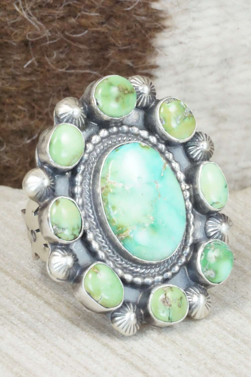 Turquoise & Sterling Silver Ring - Tom Lewis - Size 9.75