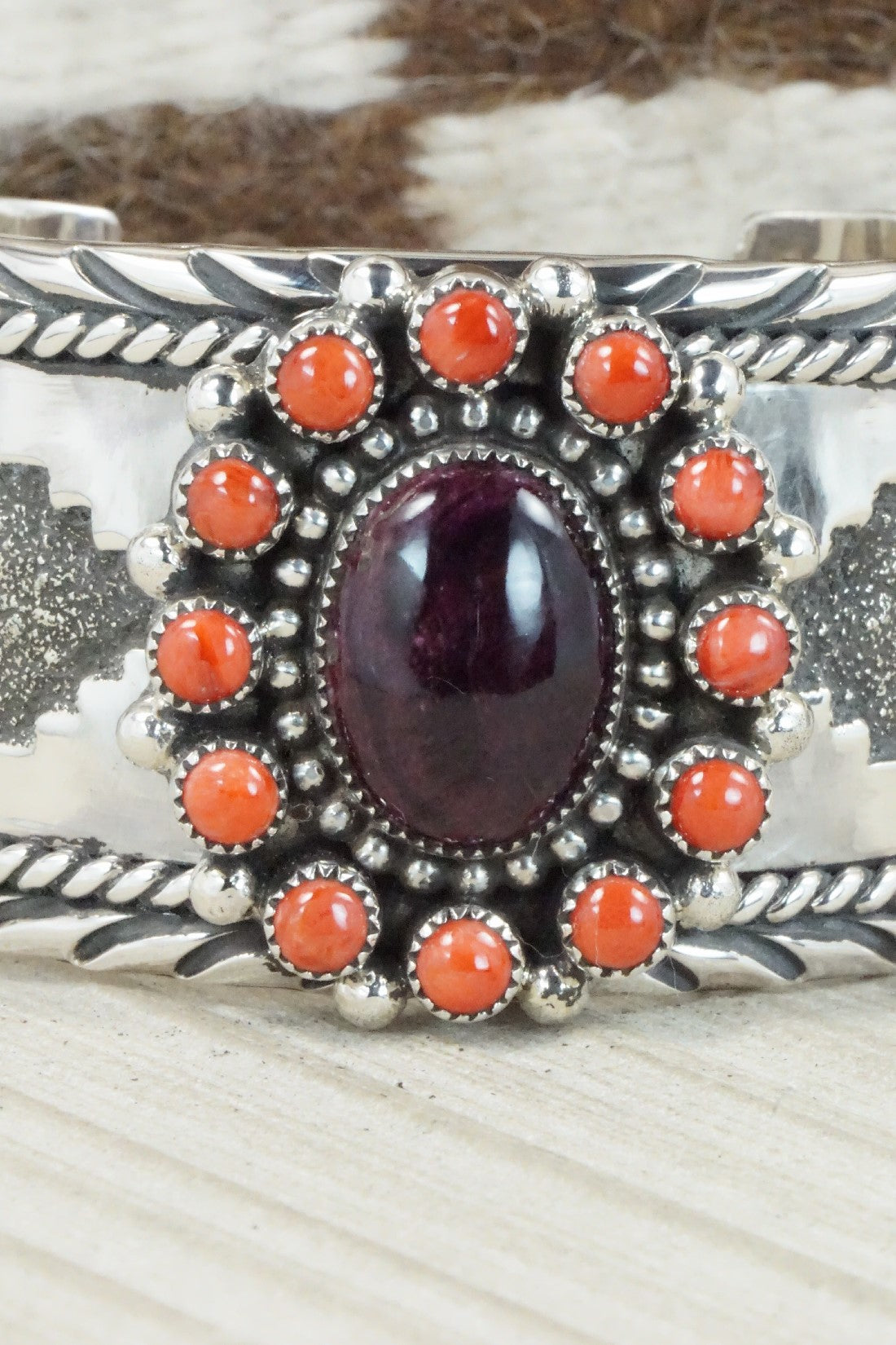 Spiny Oyster & Sterling Silver Bracelet - Sandra Parkett