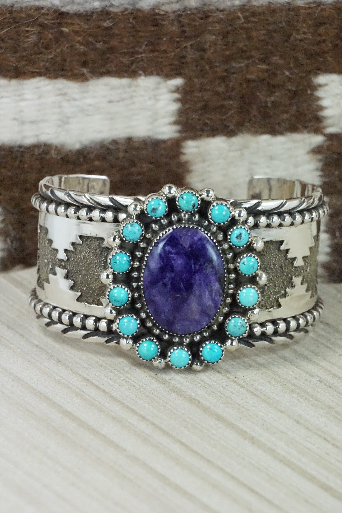 Charoite, Turquoise & Sterling Silver Bracelet - Sandra Parkett