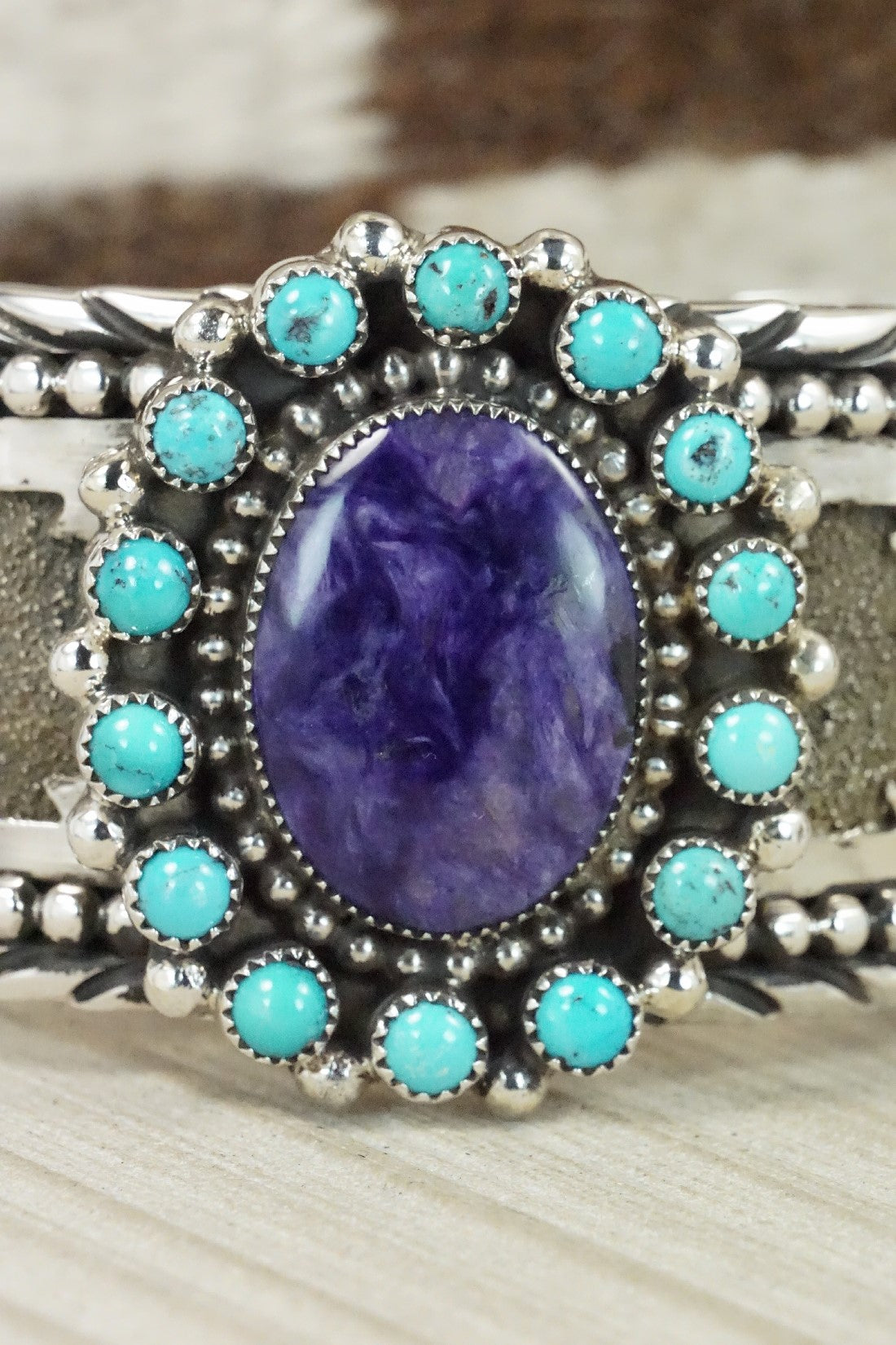 Charoite, Turquoise & Sterling Silver Bracelet - Sandra Parkett