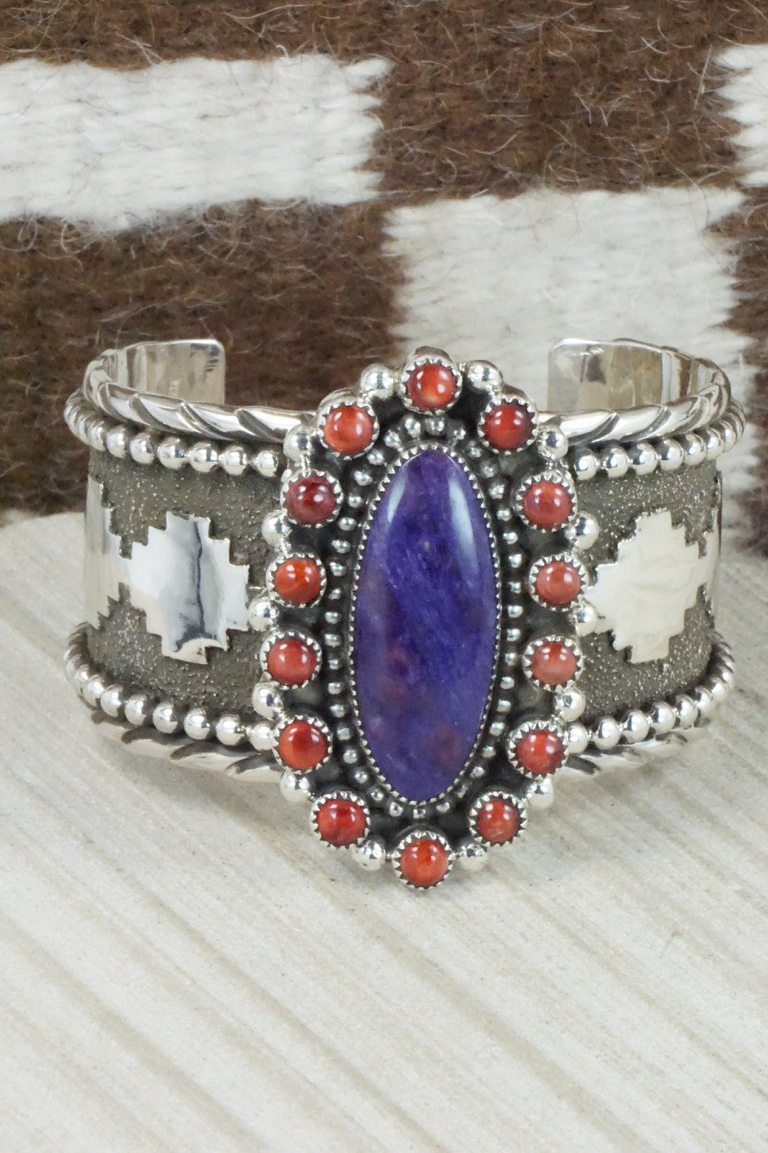 Charoite, Spiny Oyster & Sterling Silver Bracelet - Sandra Parkett