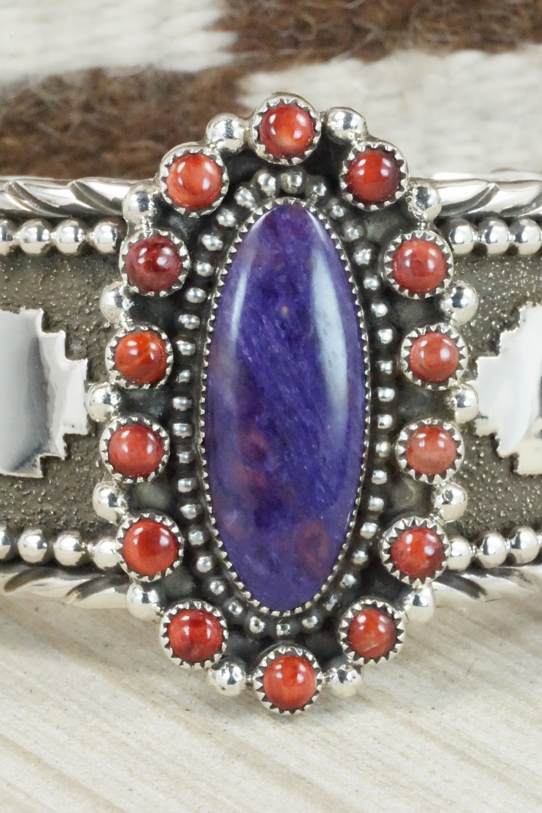 Charoite, Spiny Oyster & Sterling Silver Bracelet - Sandra Parkett