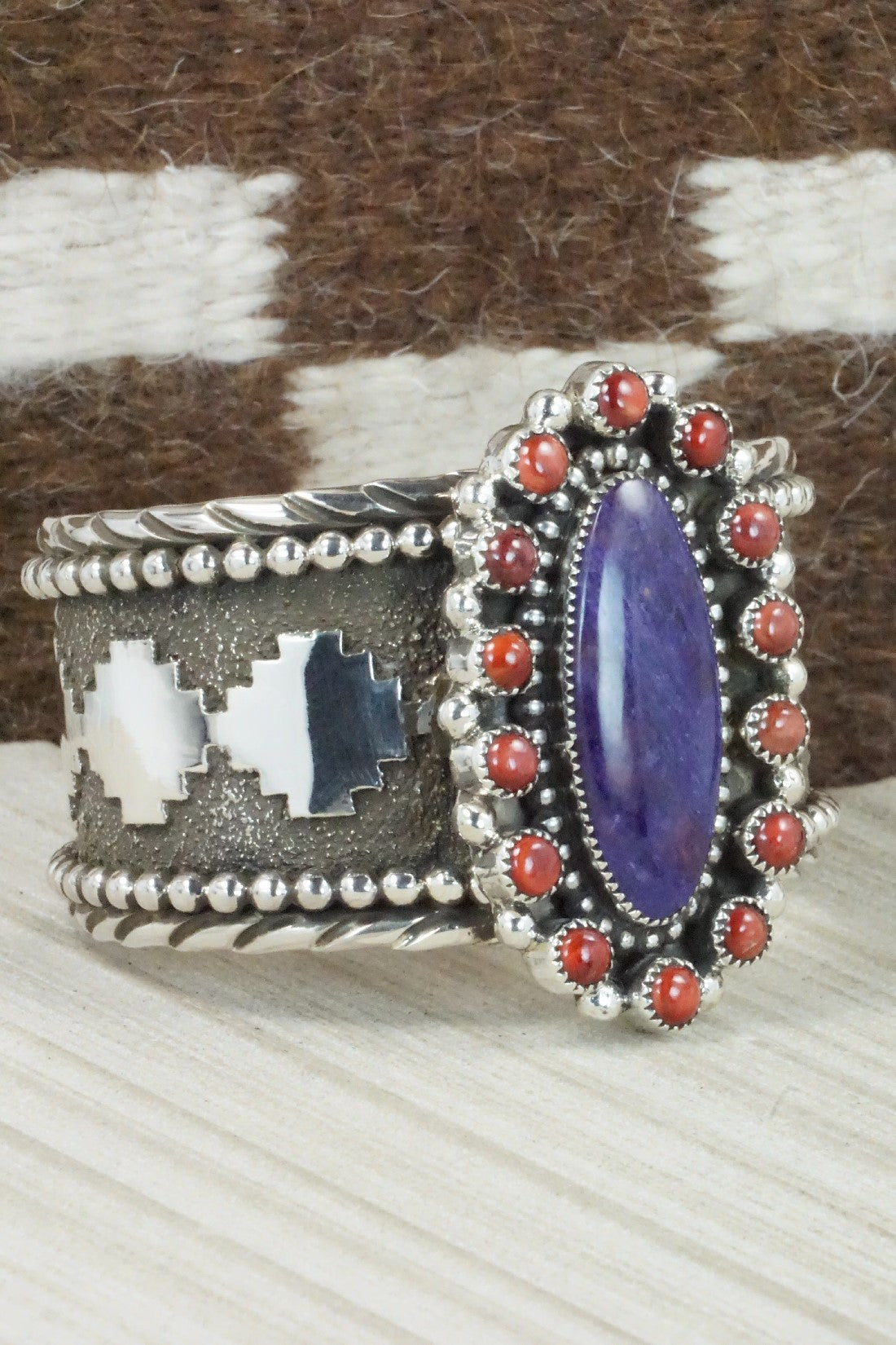 Charoite, Spiny Oyster & Sterling Silver Bracelet - Sandra Parkett