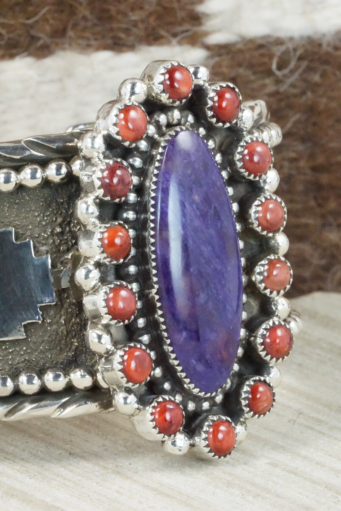 Charoite, Spiny Oyster & Sterling Silver Bracelet - Sandra Parkett