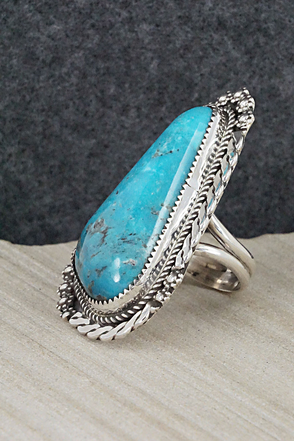 Turquoise & Sterling Silver Ring - Leslie Nez - Size 9.5