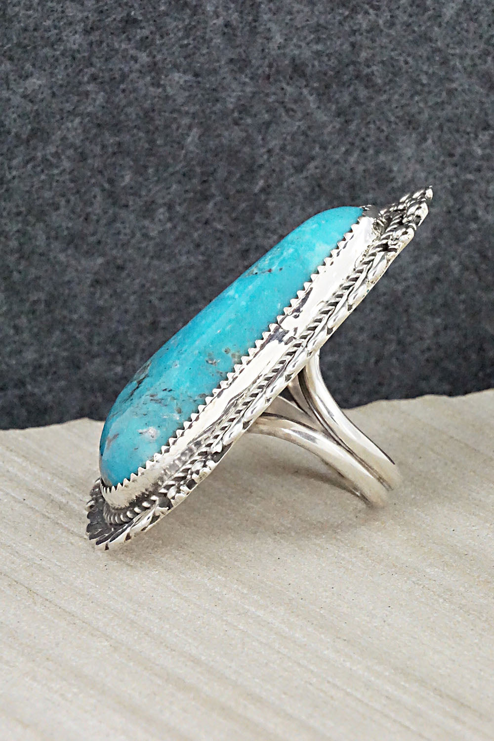 Turquoise & Sterling Silver Ring - Leslie Nez - Size 9.5