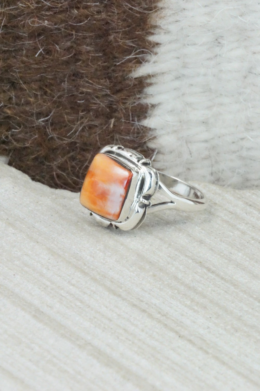 Spiny Oyster & Sterling Silver Ring - Rosie Ross - Size 6.75