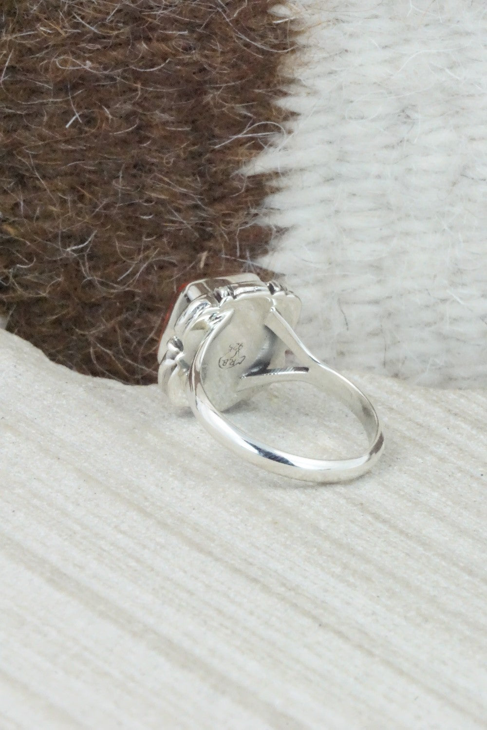 Spiny Oyster & Sterling Silver Ring - Rosie Ross - Size 6.75