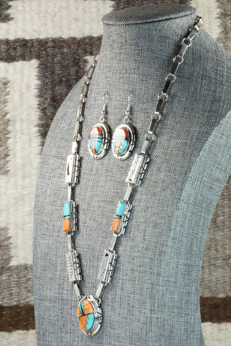Turquoise, Spiny Oyster, Onyx & Sterling Silver Necklace Set - Sandra Parkett