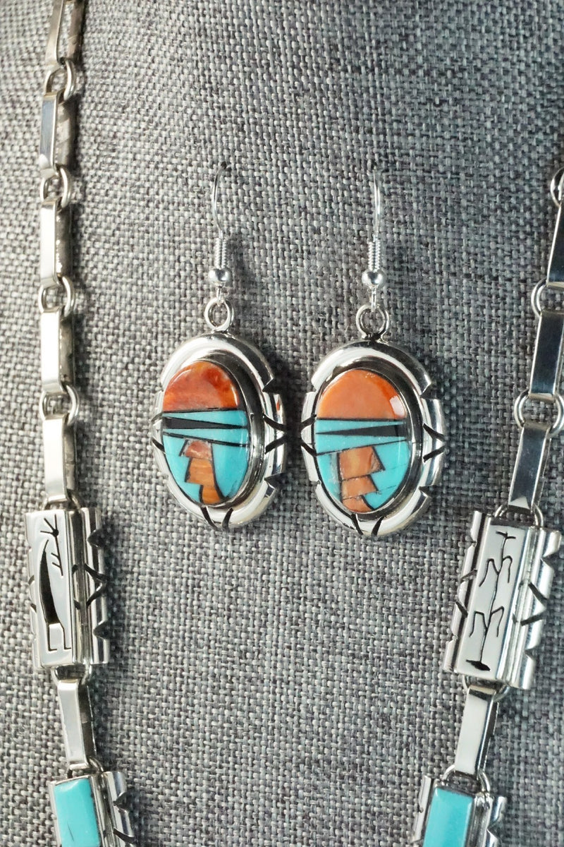 Turquoise, Spiny Oyster, Onyx & Sterling Silver Necklace Set - Sandra Parkett