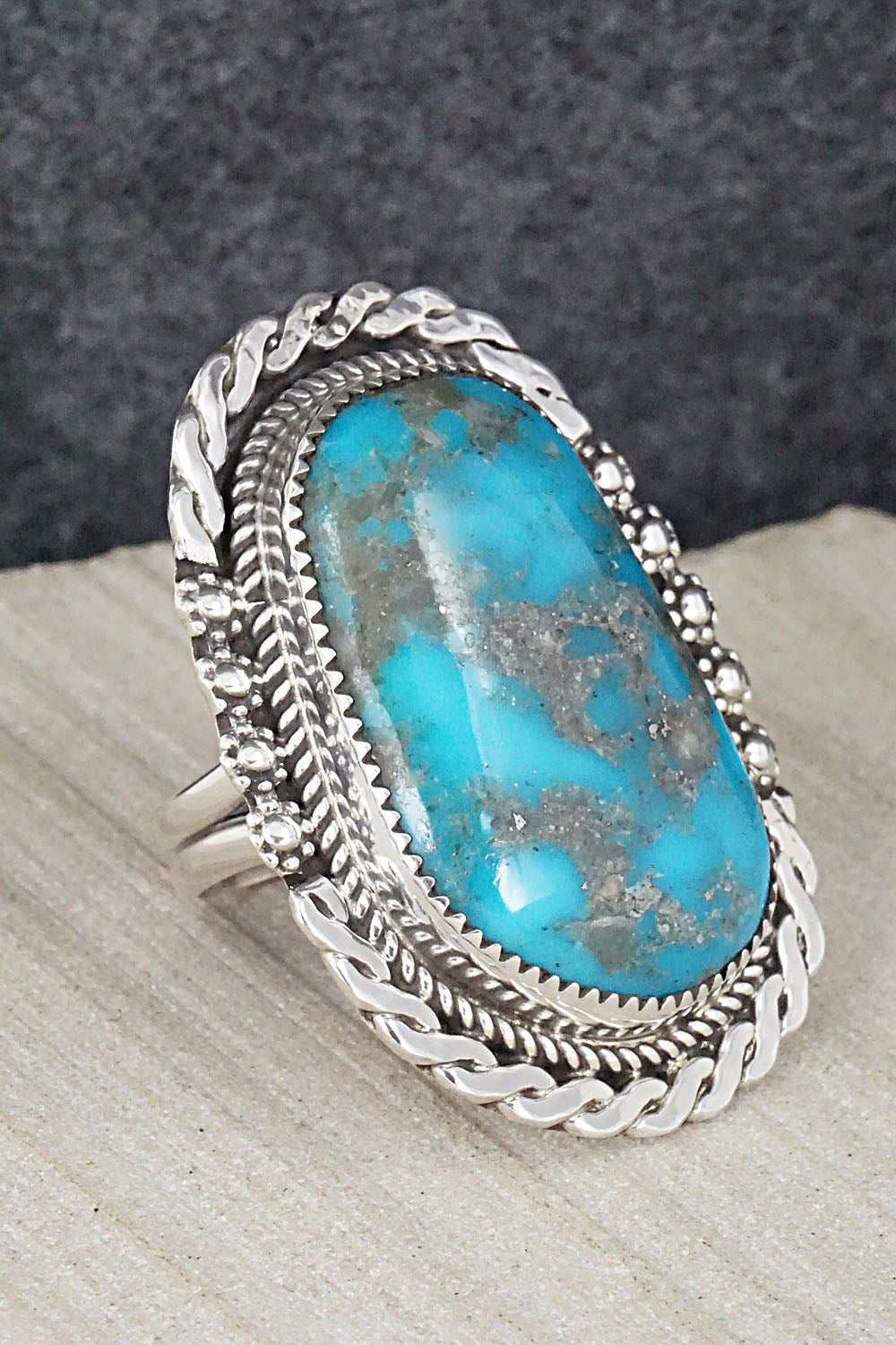 Turquoise & Sterling Silver Ring - Leslie Nez - Size 9.75