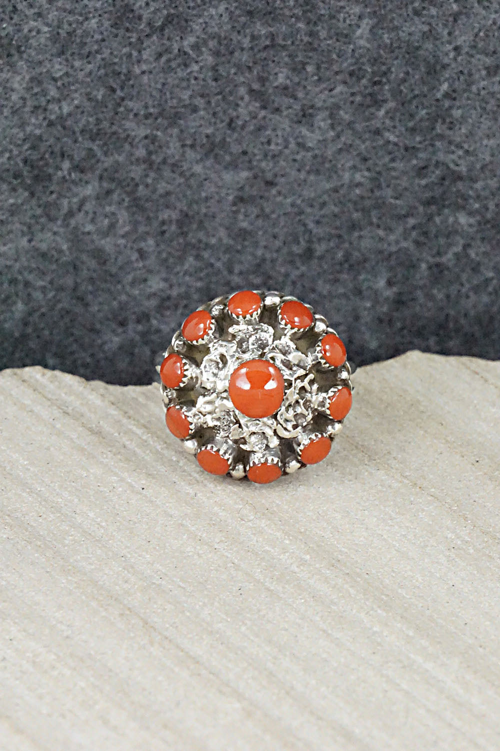 Coral & Sterling Silver Ring - Darlene Webothee - Size 6.5