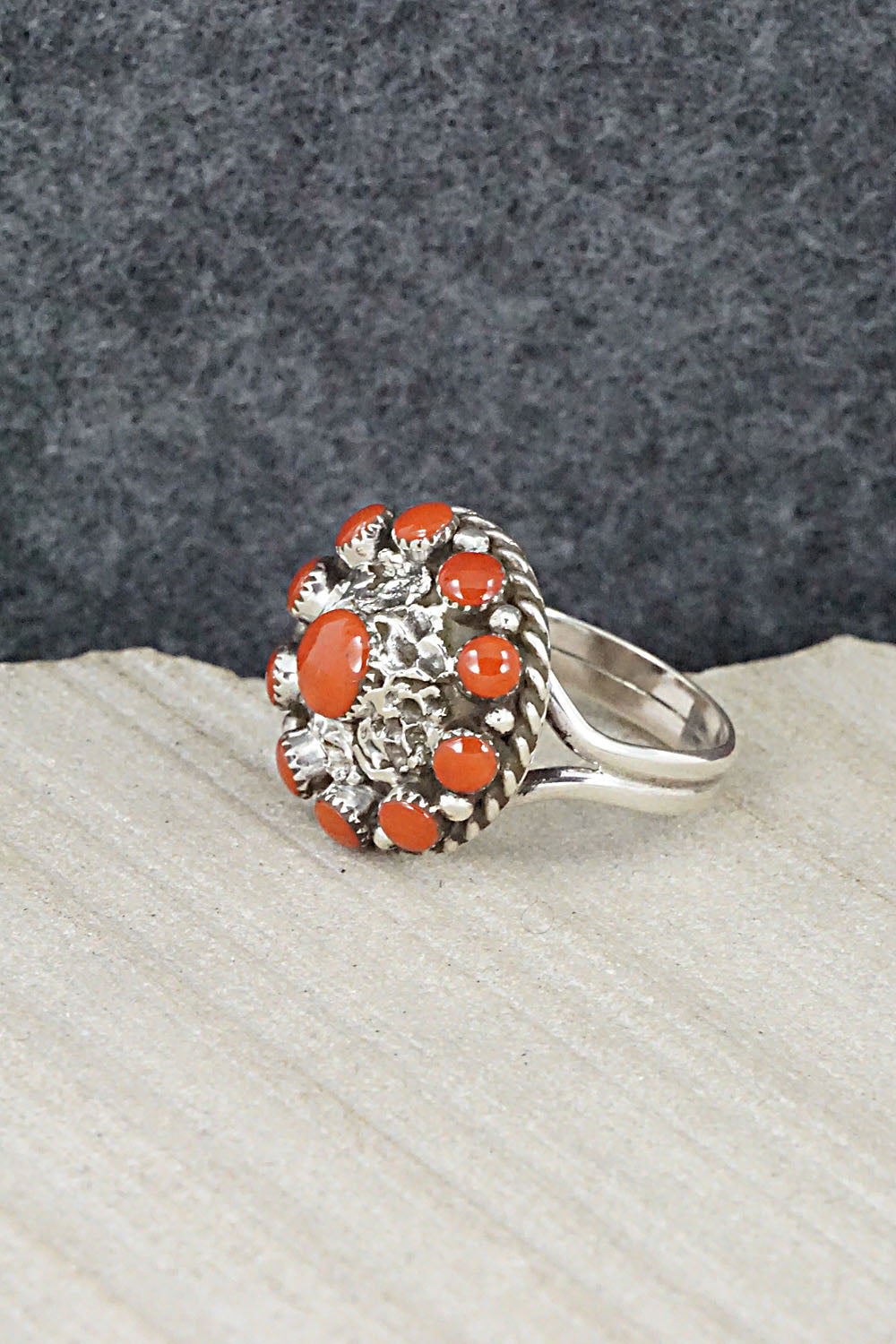 Coral & Sterling Silver Ring - Darlene Webothee - Size 6.5