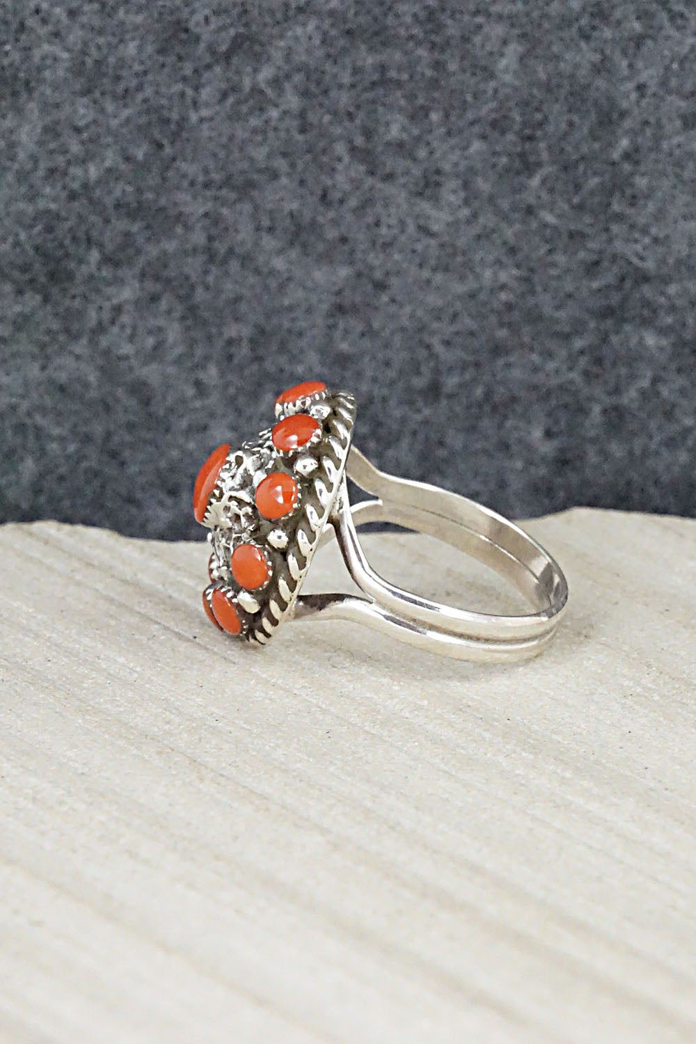 Coral & Sterling Silver Ring - Darlene Webothee - Size 8