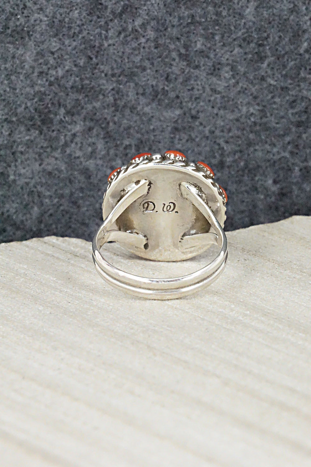 Coral & Sterling Silver Ring - Darlene Webothee - Size 6.5