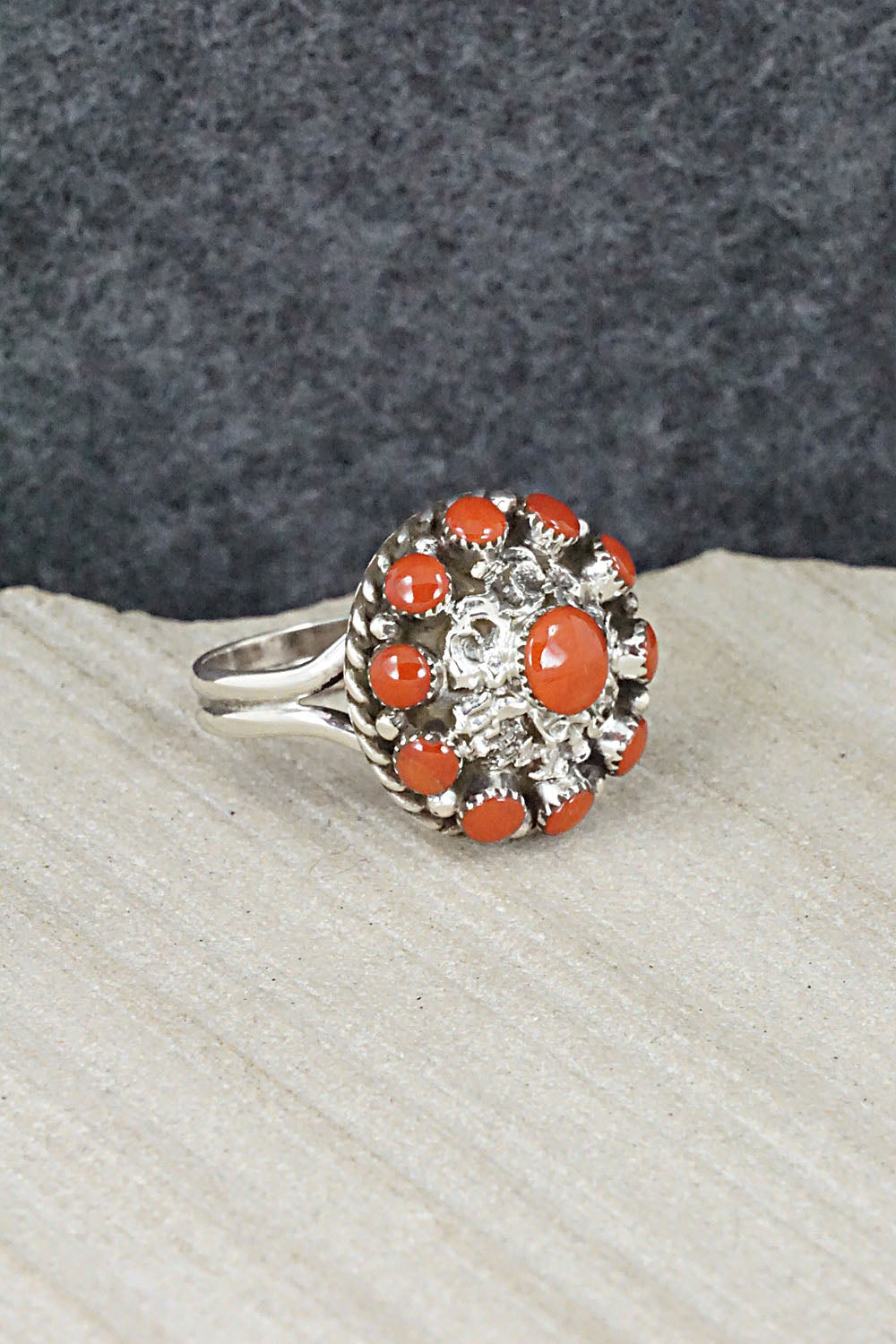 Coral & Sterling Silver Ring - Darlene Webothee - Size 6.5