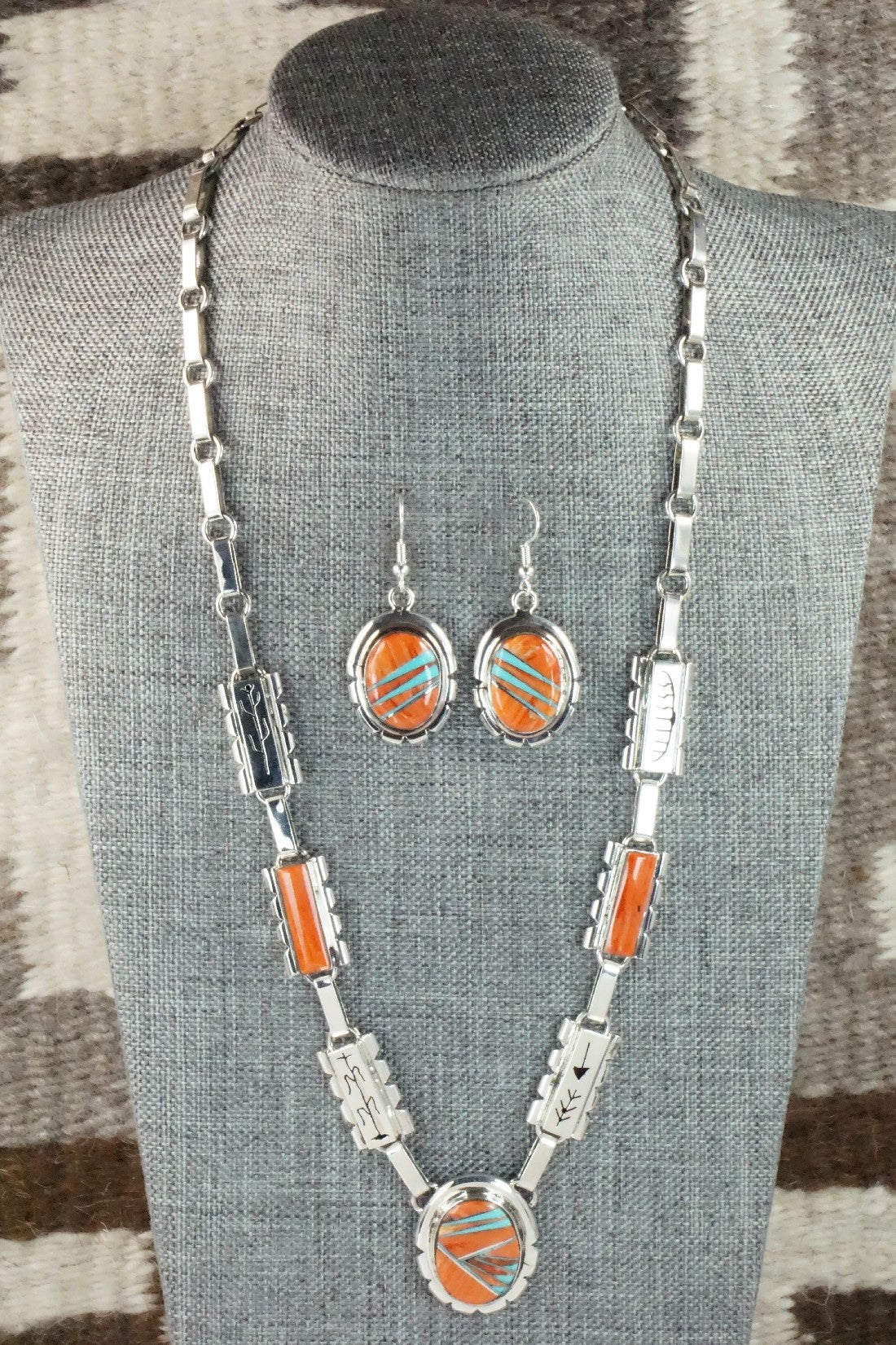 Spiny Oyster, Turquoise & Sterling Silver Necklace Set - Sandra Parkett