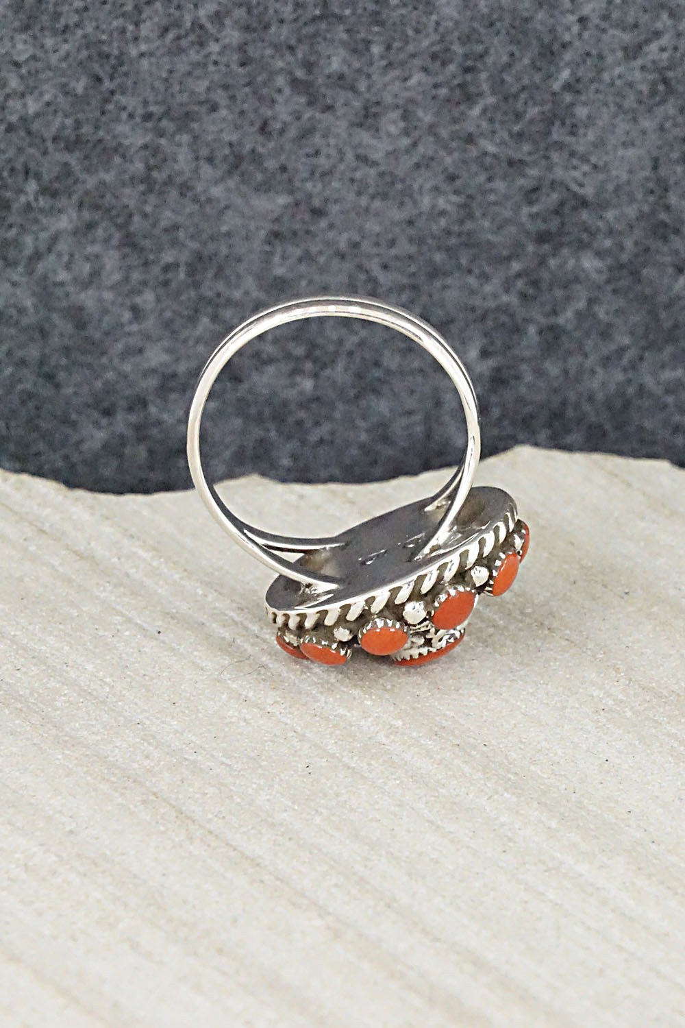 Coral & Sterling Silver Ring - Darlene Webothee - Size 8