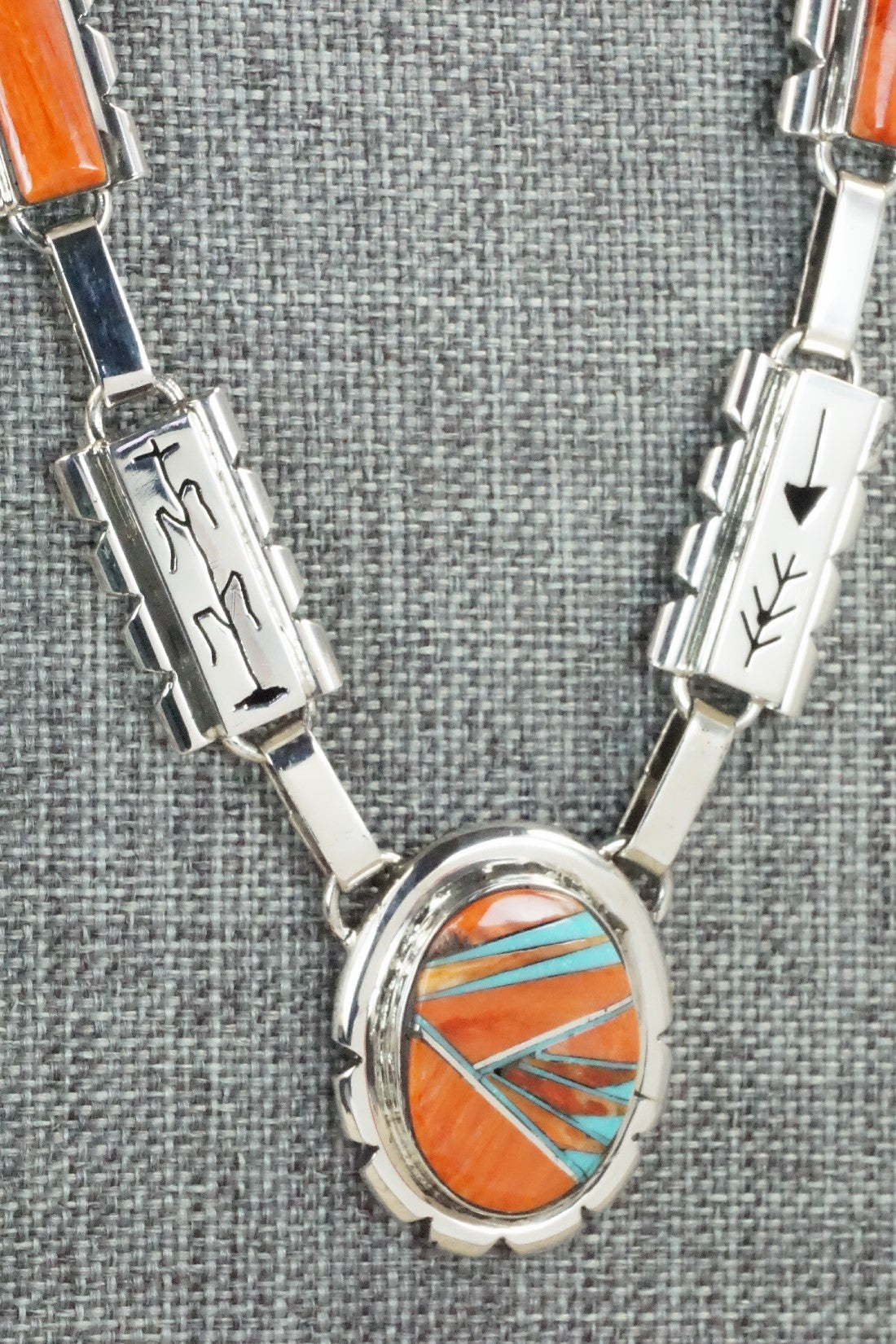 Spiny Oyster, Turquoise & Sterling Silver Necklace Set - Sandra Parkett
