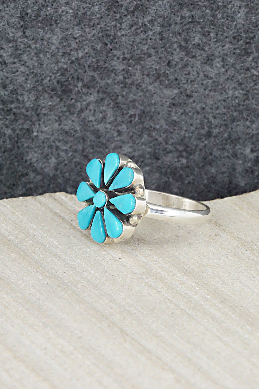 Turquoise & Sterling Silver Ring - Arlo Kanteena - Size 7.75