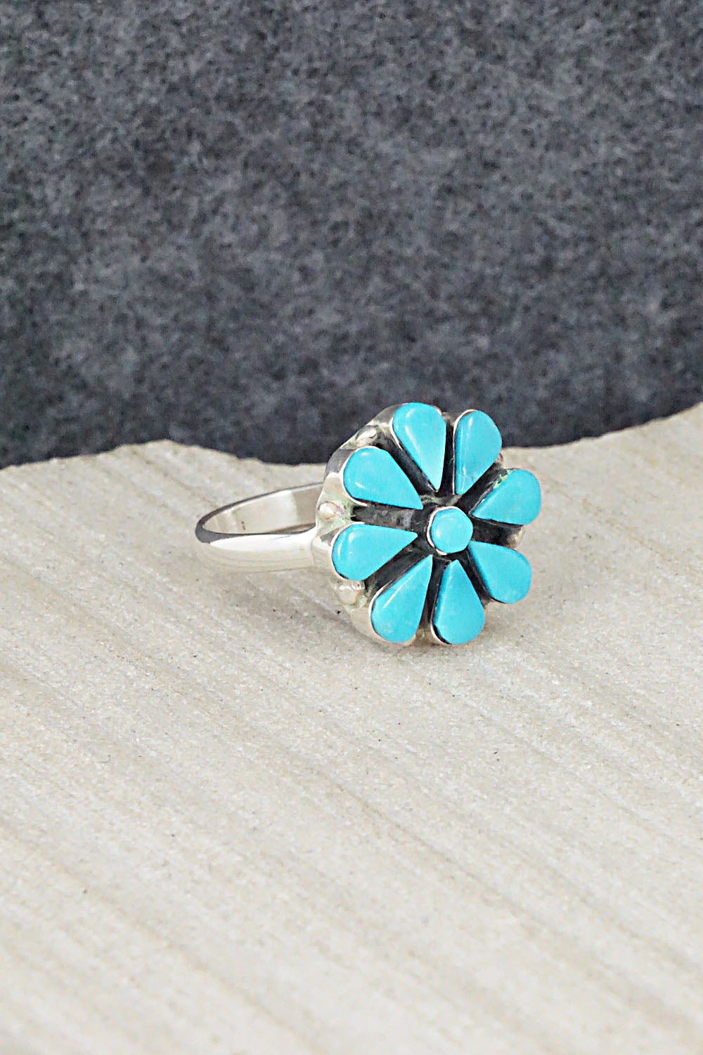 Turquoise & Sterling Silver Ring - Arlo Kanteena - Size 8.75