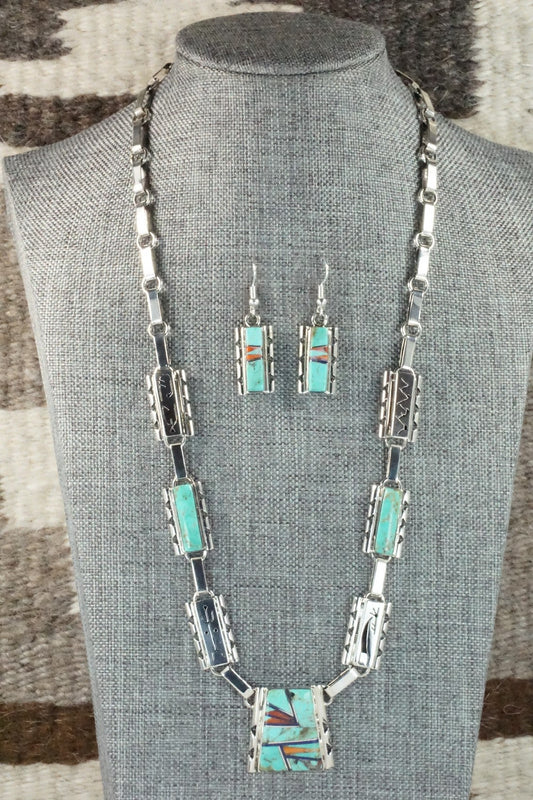 Turquoise, Spiny Oyster, Lapis & Sterling Silver Necklace Set - Sandra Parkett