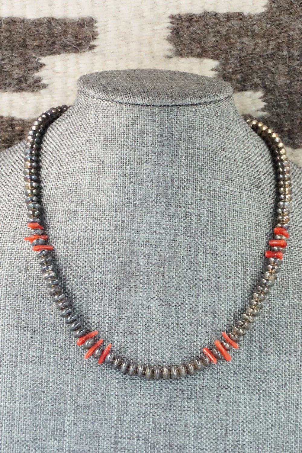 Sterling Silver and Coral Necklace - Navajo