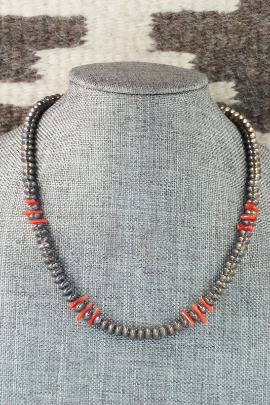 Sterling Silver and Coral Necklace - Navajo