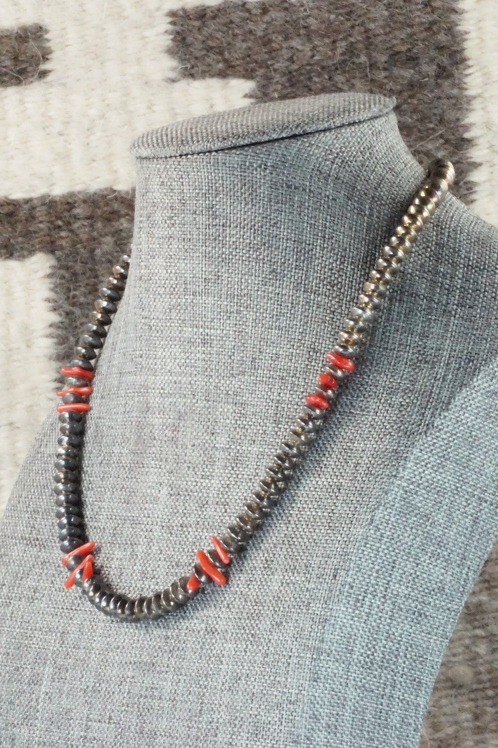 Sterling Silver and Coral Necklace - Navajo