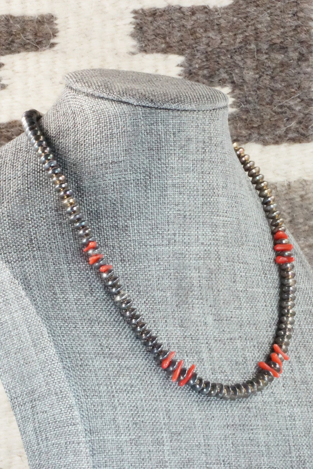 Sterling Silver and Coral Necklace - Navajo